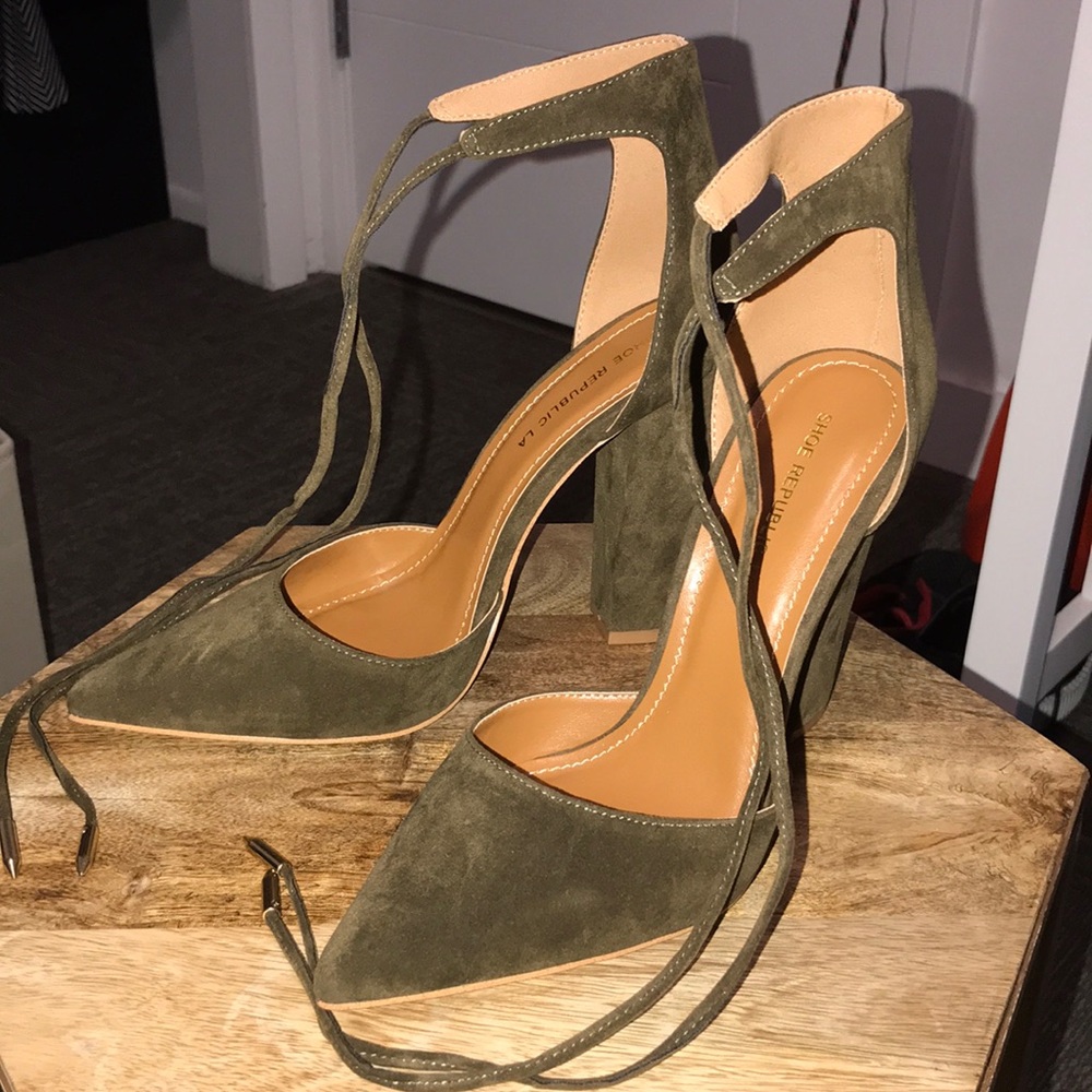 Lace up suede heels
